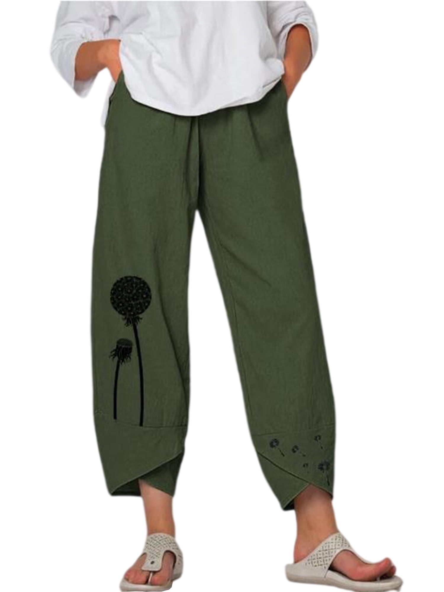 UKAP Women Casual Loose Trousers Wide Leg Pants Cropped Pants Ladies  Dandelion Print Trousers Baggy Harem Pants Summer Beach Pockets Pant S-5XL  - Walmart.com