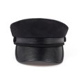 thumbnail image 2 of Gorras militares unisex con visera de cuero negra/gris oscuro más nuevas para hombres, mujeres, estudiantes, gorras planas ajustadas azul marino Drake, venta al por mayor, 2 of 5