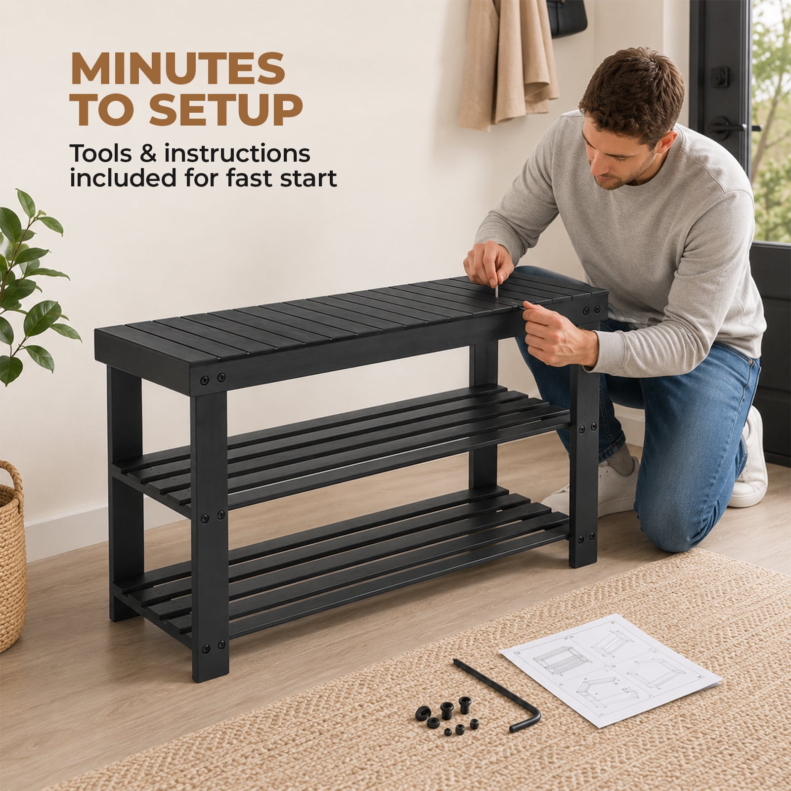 Alvantor 3 Tier Shoe Rack Bench, Shoe Storage Organizer, Entryway Bench, Perfect for Shoe Cubby, Bathroom Bench, Entryway Organizer, Hallway