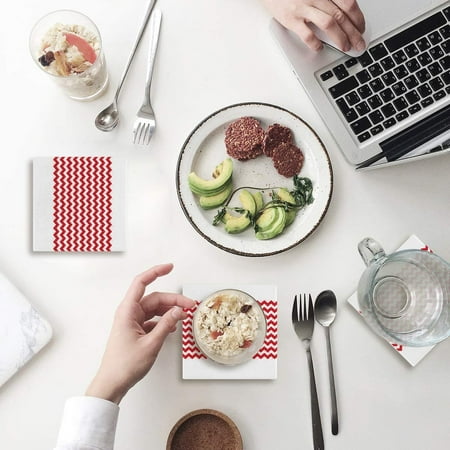 

ZHANZZK Red and White Stripe Set of 6 Coaster for Drinks Absorbent Ceramic Stone Coasters Cup Mat with Cork Base for Home Kitchen Room Coffee Table Bar Decor