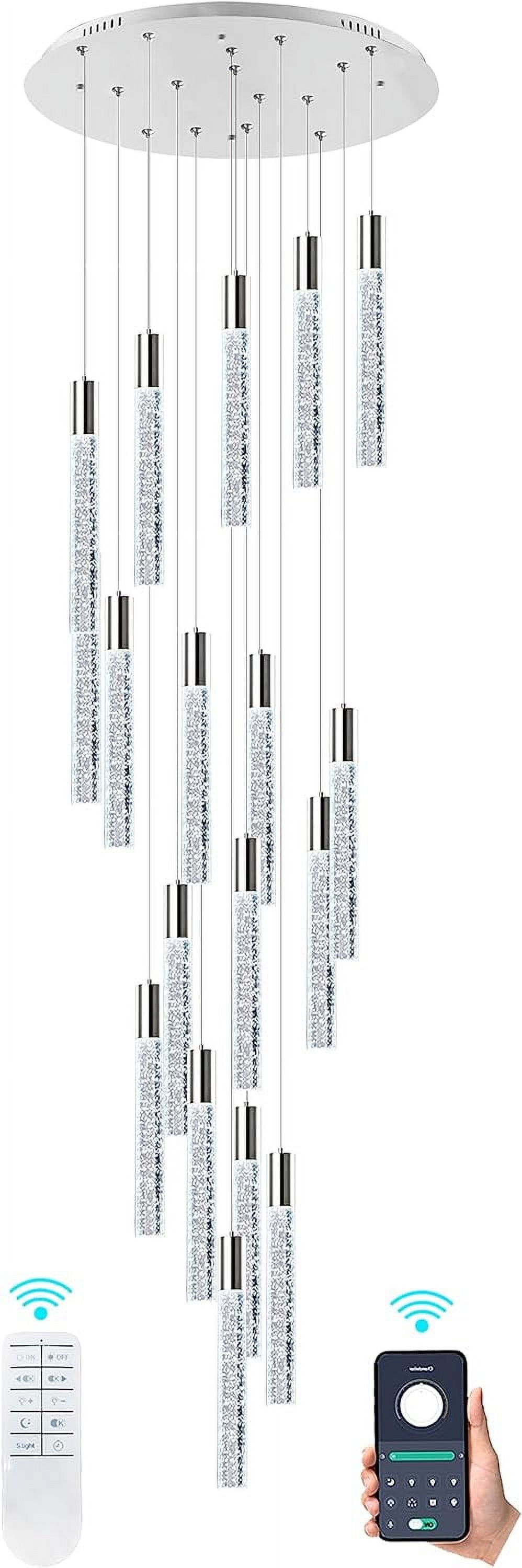 Modern Crystal Chandelier Dimmable LED Pendant Light Fixture 18-Light Silver Staircase Mini Chandelier Lobby Living Room Bedroom Foyer Flush Mount High Ceiling Light Fixtures(90W)