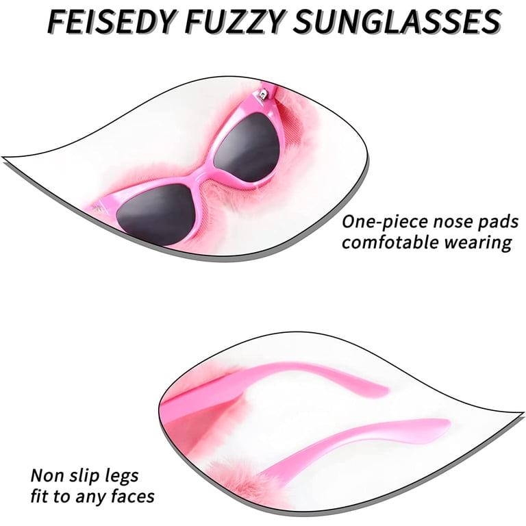 FEISEDY Women Plush Fuzzy Cat Eye Sunglasses Punk Soft  display picture 3