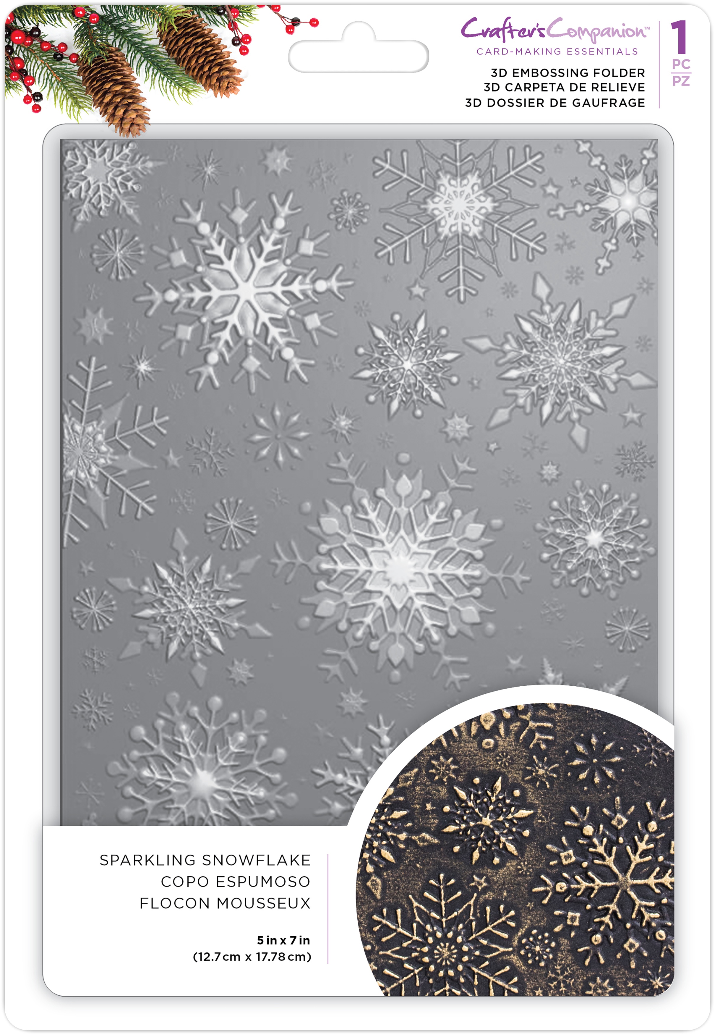 Crafter's Companion 3D Embossing Folder 5"X7"Sparkling Snowflake