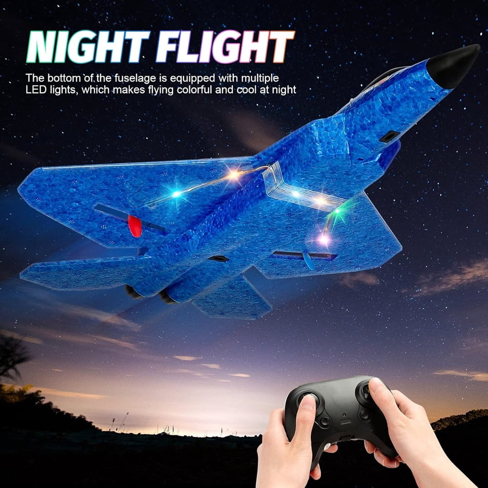 RC Plane F22 Jet 2.4G 6-Axis Gyro Remote Control Airplane Fighter Toy Gift for Kids Beginner(Blue)