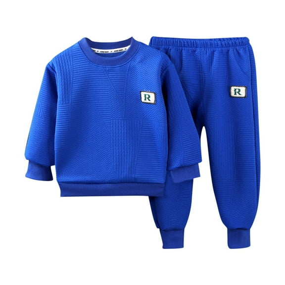CYRBOKO Outfit Sets for Boys, Fall Long Sleeve Elastic Waist Cotton Clothing Sets Blue Size 8 T
