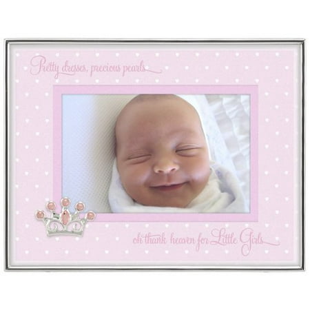 Metal Shadow Box Baby Sentiments Girl Pink Mat With Silver Jeweled Crown Attachment Metal Shadowbox Picture Frame, 4x6, Silver, Holds one 4x6 Photo By Malden International Designs ()