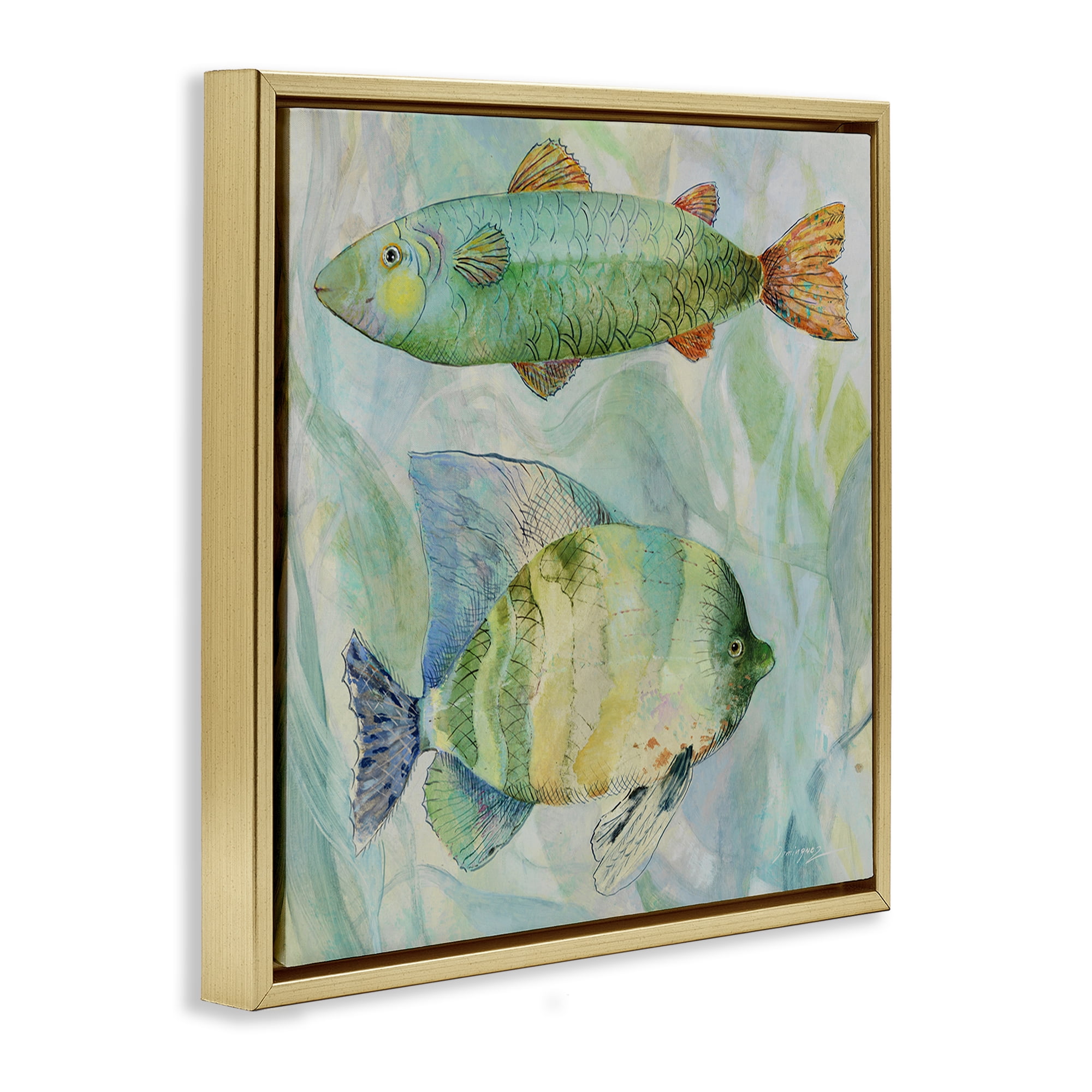 Stupell Industries Sweet Fish Duo Watercolor Gold Framed Floater Canvas Wall Art, design by Lorenzo Collective