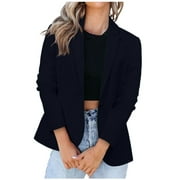Olyvenn Deals Women's Casual Blazer Jackets Suit Long Sleeve Open Front With Button Pockets For Business Office Work Office Jacket Suit Business Hoodless Scuba Blazer Navy 6