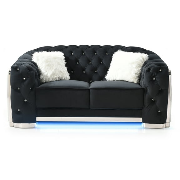 Sapphire 71 in. W Flared Arm Velvet Straight Sofa in Black