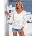 thumbnail image 2 of Drvitor Beach Cover Up for Women Summer Hollow V-Neck Crochet Tops Casual Loose 3/4 Sleeve Swimsuit Cover Up, 2 of 7