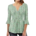 thumbnail image 1 of Blouses pour Femmes, T-Shirt Imprimé Manches 3/4 Blouse Col en V Décontractée, 1 of 5