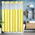 thumbnail image 2 of No Hook Shower Curtain with Snap in Liner, Minimalist Modern Yellow White Stripe Waterproof Fabric Bathroom Curtain Mesh Top Window, Simple Line Texture Shower Curtains 72x84in, 2 of 9