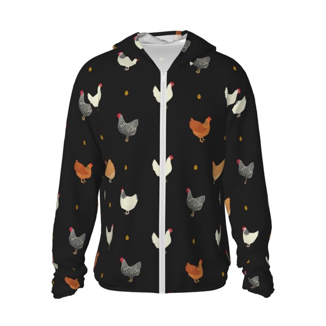 Fotbe Funny Chicken Chaqueta con Protección Solar UPF 50+ para Hombre y Mujer, Camisa con Capucha y Bolsillos-XX-Large