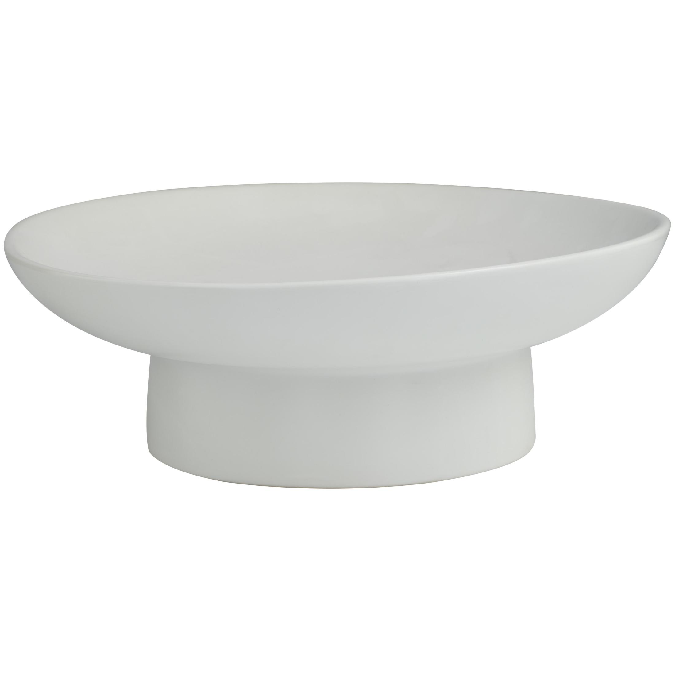 DecMode 16" Round Wide White Ceramic Decorative Bowl with Elevated Base
