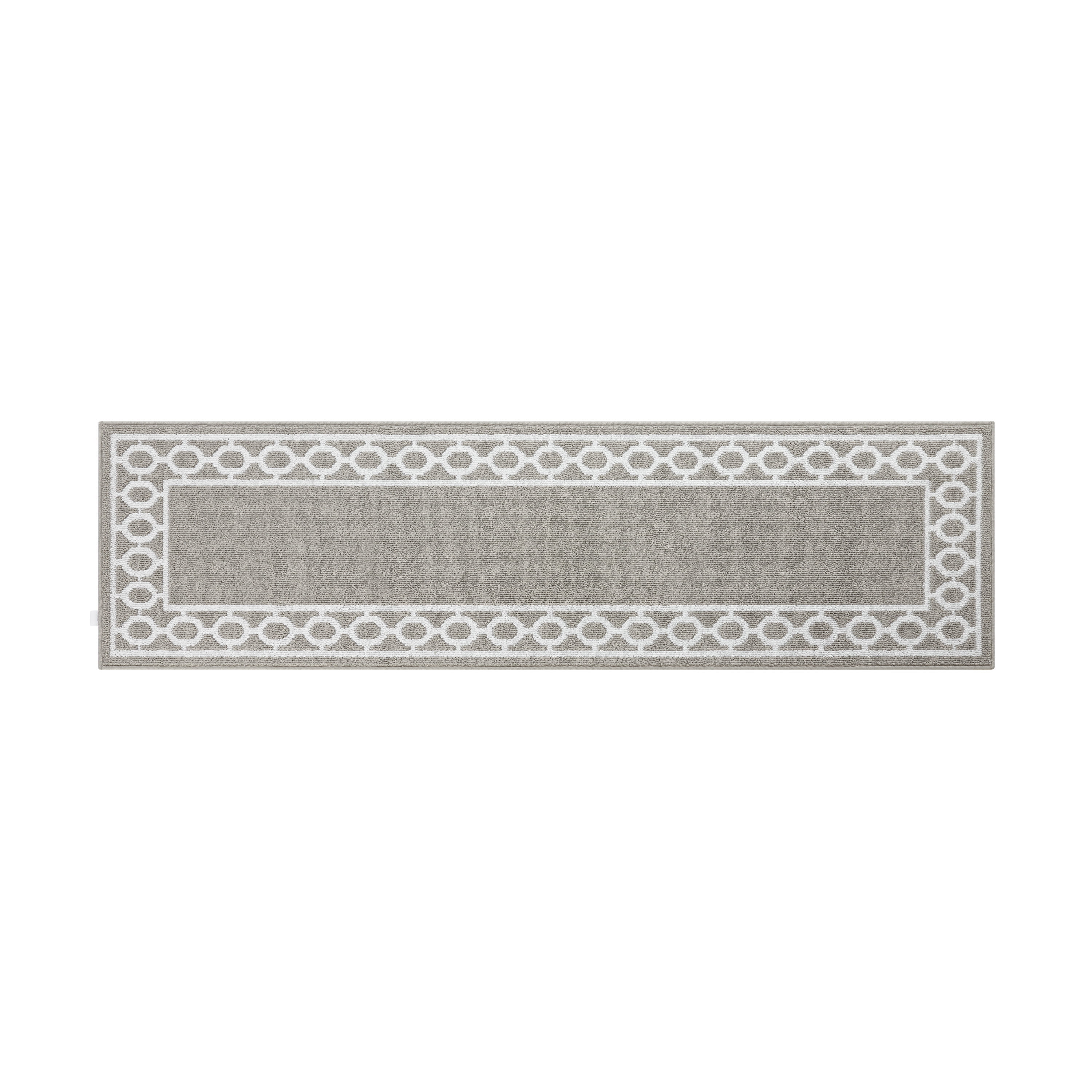 Washable Skid-Resistant Runner Rug, Trellis Border, Light Grey and White, 26" x 96"