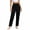 Black, variant on Womens Crinkle Textured Elastic Drawstring Waist Straight Leg Pants Casual Loose Fit with Side Pockets Lightweight Solid Color Daily Wear Trousers