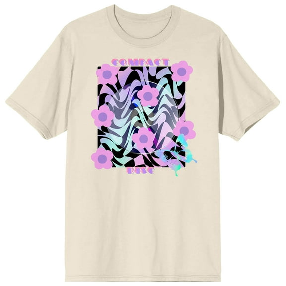 Chrome Baddie Y2K Groovy Wavy Pattern With Flowers Women's Natural Crew Neck Short Sleeve Tee-Medium