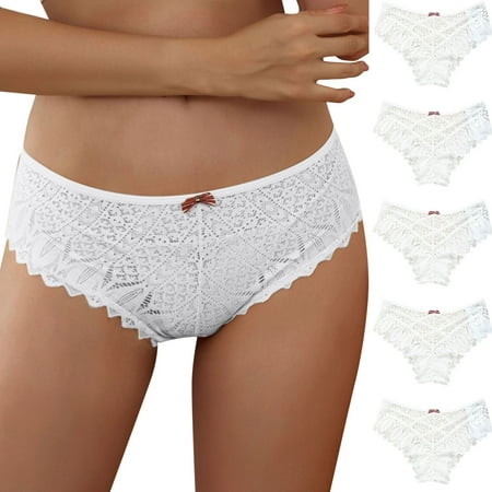 

ZMHEGW 6 Packs Womens Underwear Tummy Control Crochet Lace Lace Up Panty Hollow Out Panties