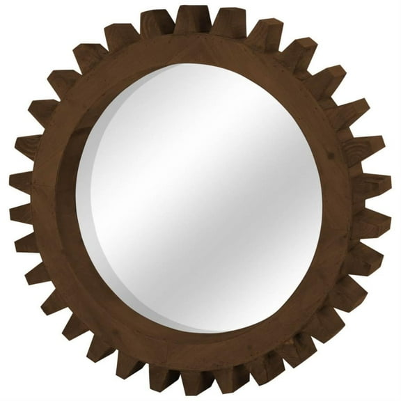 Mercana Cog Mirror 26" Round Brown Wood Frame Mirror