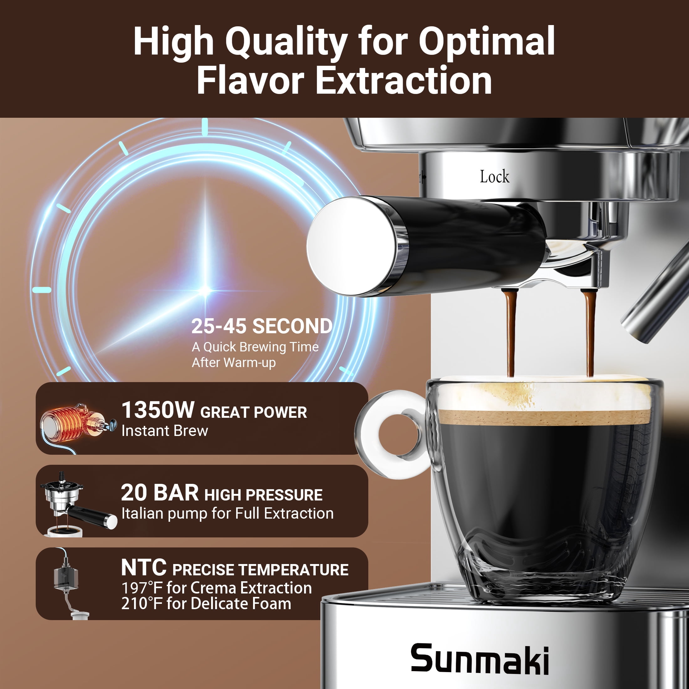 Sunmaki Espresso Machine High Pressure Professional Coffee Maker for Espresso, Latte, Macchiato