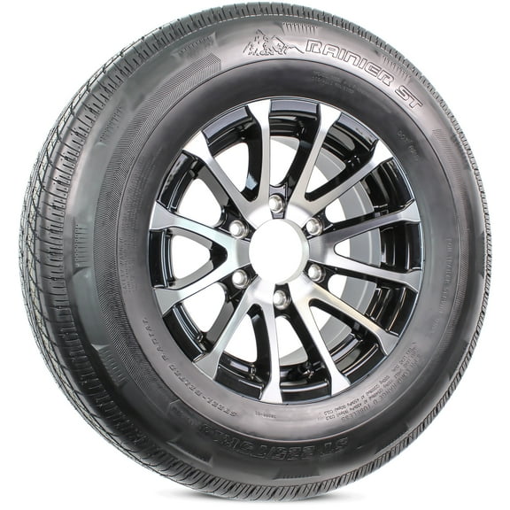 eCustomrim Radial Trailer Tire On Rim ST225/75R15 Load D 6 Lug Aluminum T07 Black Wheel