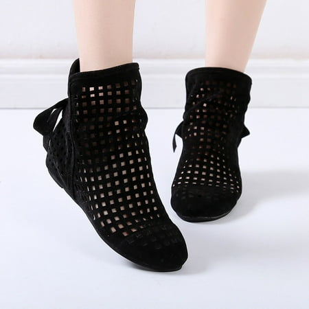

ZXHACSJ Women Boots Flat Low Hidden Wedges Cutout Boots Casual Shoes Cute Boots Black 43