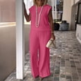 thumbnail image 5 of Womens 2 Piece Outfits Dressy Casual Cap Sleeve Keyhole-Back Crewneck Top and Wide Leg Long Pants Sets (XL, Hot Pink), 5 of 7