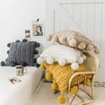 thumbnail image 2 of Nvzi Cotton Linen Decorative Square Throw Pillow Cover with Pom Pom Boho Striped Jacquard Cushion Covers for Sofa Couch Bed (Yellow,18"x18"), 2 of 5