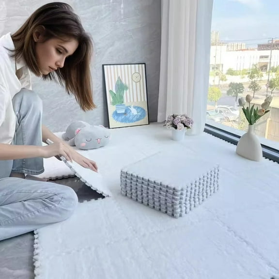 Soft Plush Foam Puzzle Mat Carpet Tiles for Living Room Bedroom Baby Play Area Non-Slip Interlocking Floor Rug Baby Play Mat