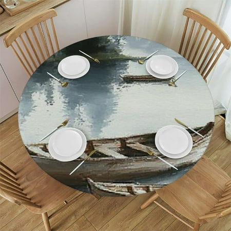 

Palnkart Boats Island Lake Round Tablecloth Stain-Resistant Washable Indoor Outdoor Restaurant Wedding Party Home Kitchen Holiday Dinner Waterproof 38 -42