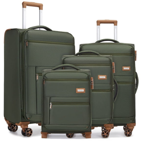 S-HOME Scuff-Resistant Polyester Luggage Set of 4 Soft-Sided Bags with 360 Degree Spinner Wheels, Safety Lock for Travel, Green