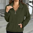 thumbnail image 2 of yoeyez Womens Sherpa Pullover Sweatshirts Half Zip Fleece Jacket Mock Neck Long Sleeve Cute Winter Coats with Pockets Army Green,L, 2 of 7