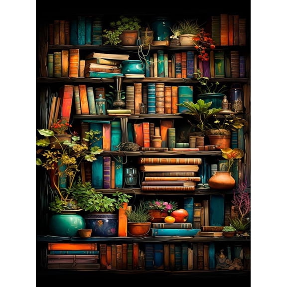 Diamond Painting Kits for Adults, Bookshelf Plant DIY 5D Diamond Art Kits for Adults Beginners Full Round Drill Diamond Dots Crystal Craft Kits for Home Wall Art Decor Gifts 12x16 inch