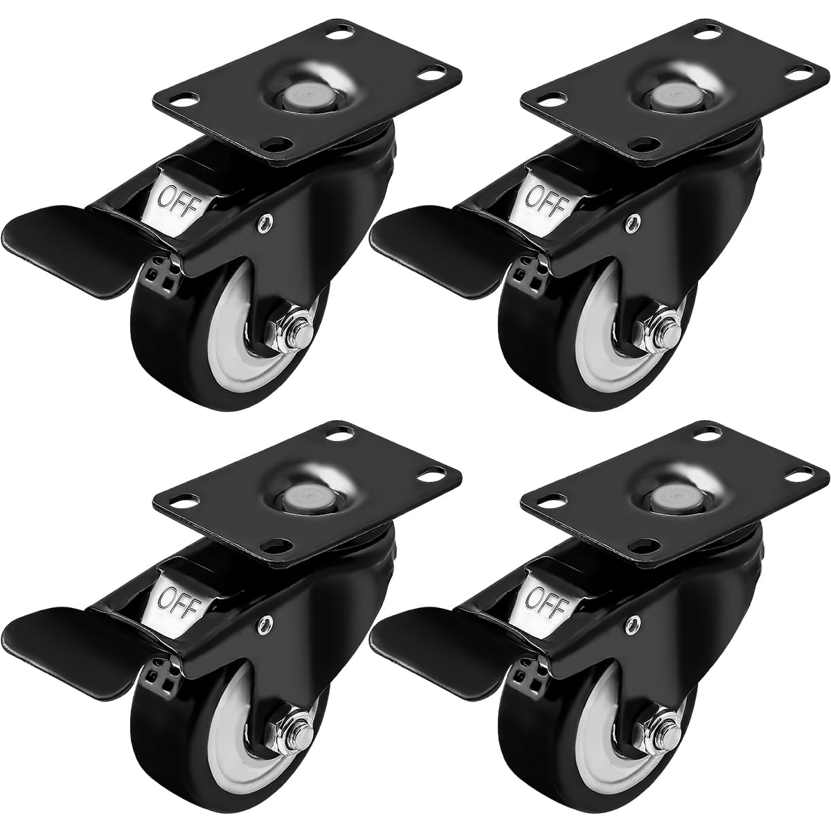 Caster Wheels Rubber Base With Top Plate & Bearing Heavy Duty Total Lock Brake 