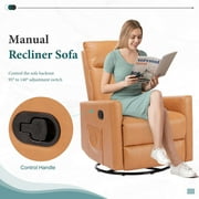 Recliner Message Chair with Footrest, Swivel Rocking Glider, High Back Upholstered Deep Seat for Living Room, Brown