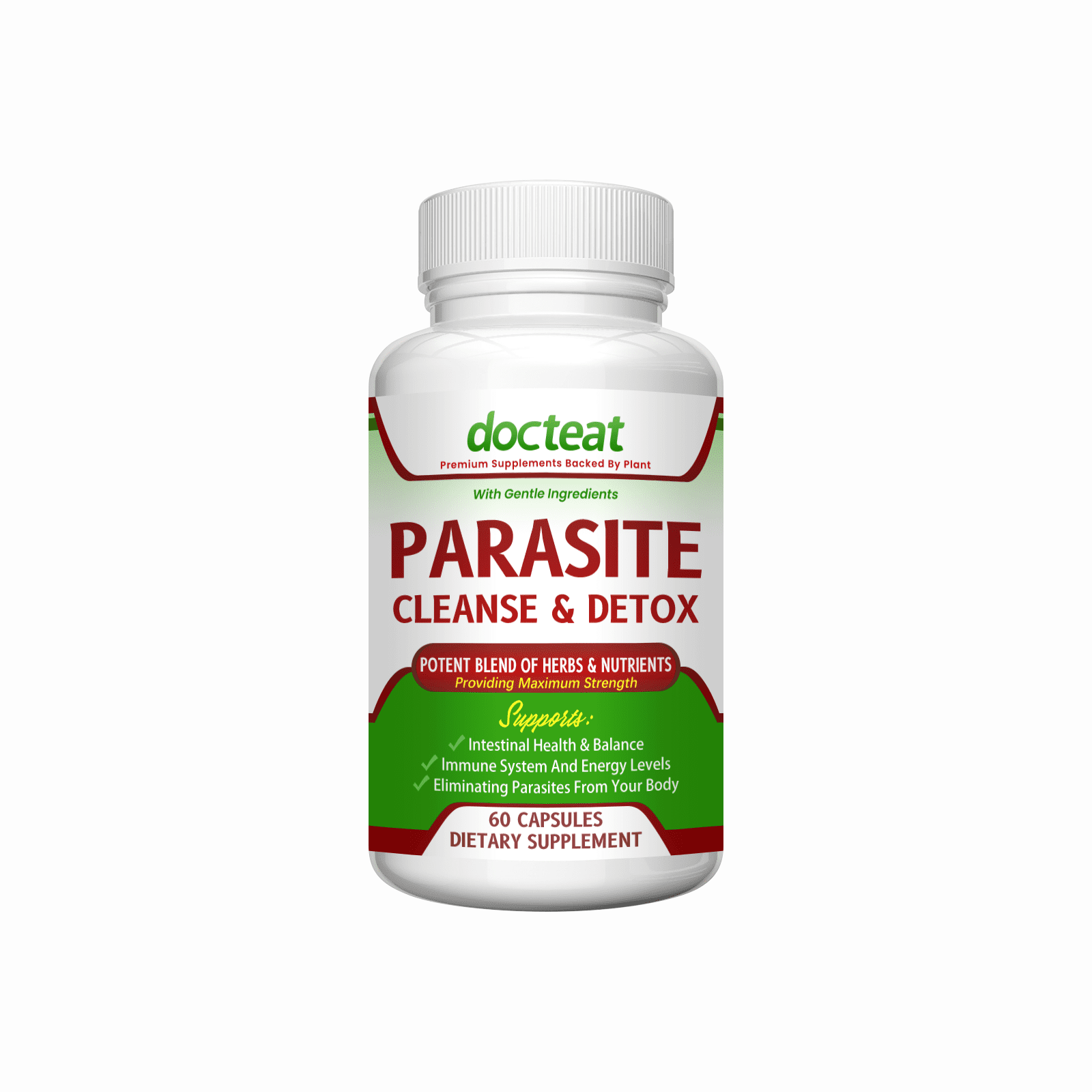 Docteat Intestinal Cleansing Capsules - Daily Nutrient Replenishment & Digestive Care, 60 Capsules