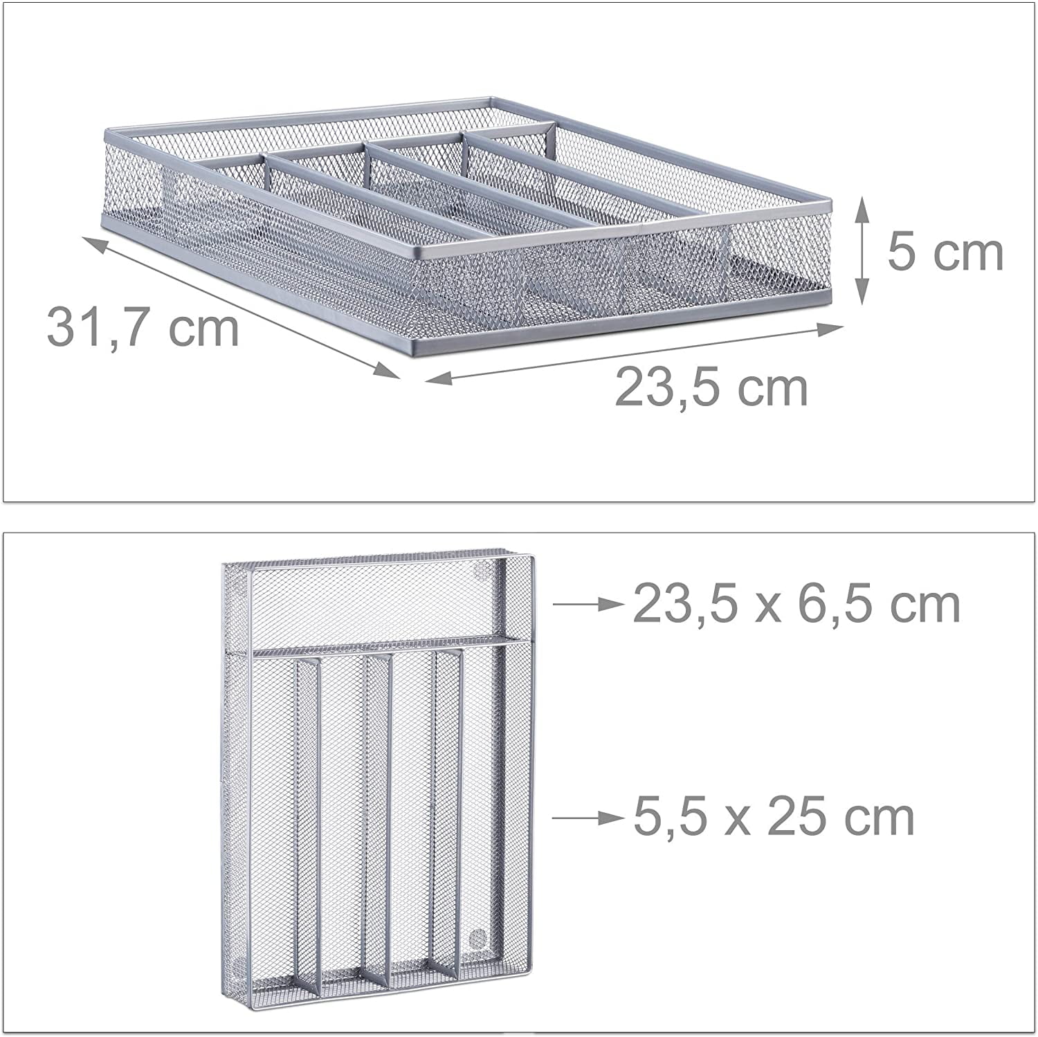TuseyRxln Drawer Organizer, Cutlery Tray Silverware Flatware Storage Divider for Kitchen, Mesh Wire with Non slip Foam Feet, 5 Component