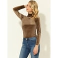 thumbnail image 3 of INSPIRE CHIC Chemise à Manches Longues pour Femme Col Montant en Velours Extensible Col Roulé Blouse Basique Hauts Caramel TP, 3 of 5