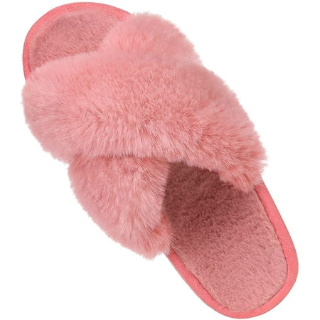 

Comwarm Women s Cross Band Fuzzy Slippers Fluffy Open Toe House Slippers Cozy Plush Bedroom Shoes Indoor Outdoor