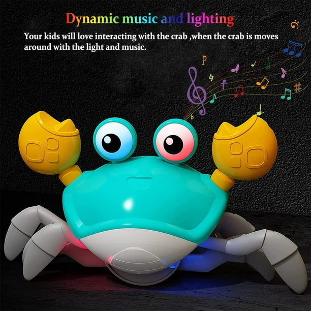 Jouet de bébé crabe rampant avec musique et lumière LED, les jouets de  temps sur le ventre éviteront automatiquement les obstacles guidant bébé à  ramper 
