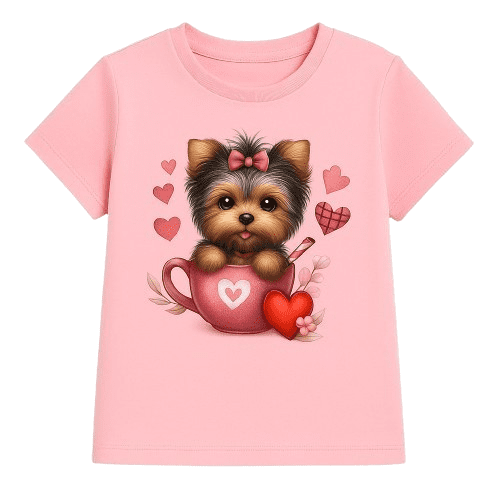 Girls Cute Dog Character T-Shirt Collection, Short Sleeve Tops, 5Y