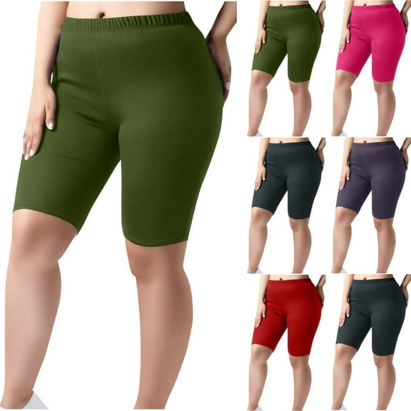 QETYUW Plus Size Biker Shorts Women High Waist Tummy Control Fitness Short Yoga Pant Athletic Workout Running Yoga Leggings