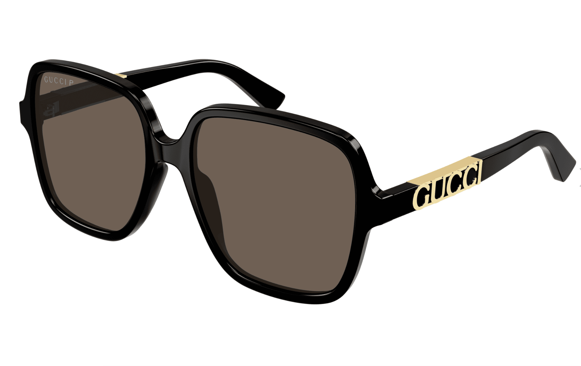 Gucci Women's Round Sunglasses, Gold Black Metal Frame, Grey Nylon