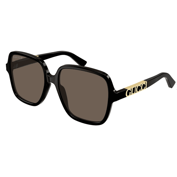 Gucci GG1189S-001 Oversized Black Square Sunglasses with Gold Cutout Temples and for Womens