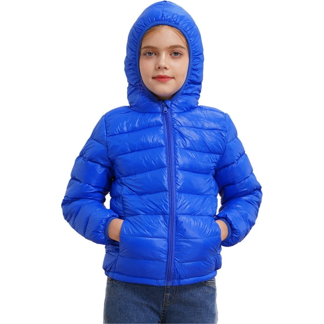 TSSOE Veste Matelassée Ultra Légère pour Garçons et Filles, Coupe-Vent, Résistante à l'Eau, à Capuche, Bleu Royal 130