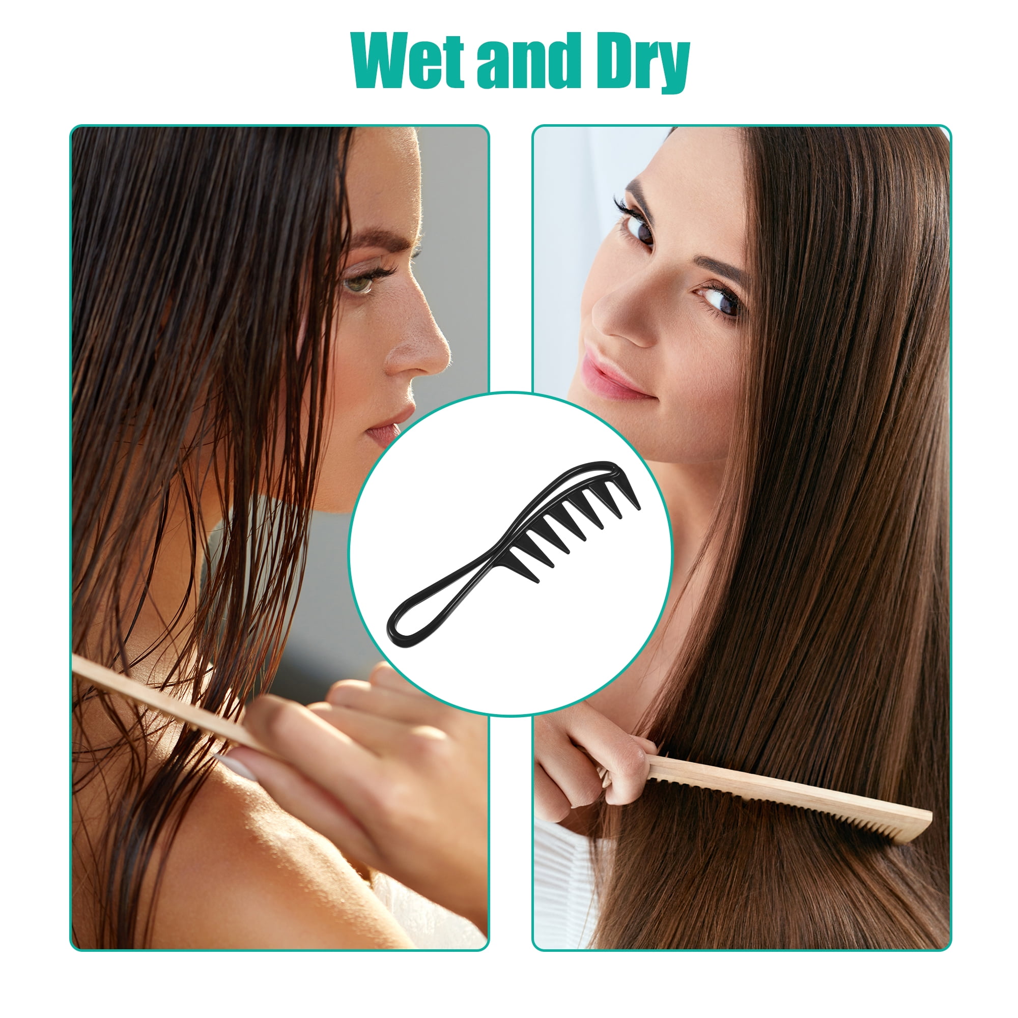 Unique Bargains 3 Pcs Hair Comb Wide Tooth Anti Static Detangling Comb for Wet and Dry Black