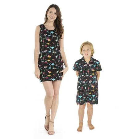 Matching Mother Son Hawaiian Luau Outfit Women Dress Boy Shirt Only Flamingo Party