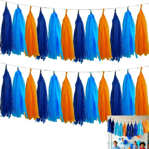 Tutuviw 20 Pack Orange and Blue Tassel Garland Banner with Rope and Tie Wire,Paper Tassels,Tassels Party for Streamers Party Decorations,Valentine's Day Baby Shower Sprot Game Graduation Decor