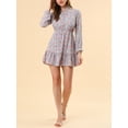 thumbnail image 5 of INSPIRE CHIC Women's Ruffled Collar Long Sleeve Elastic Waist Ruffle Hem Floral Dress S Red-Blue, 5 of 7