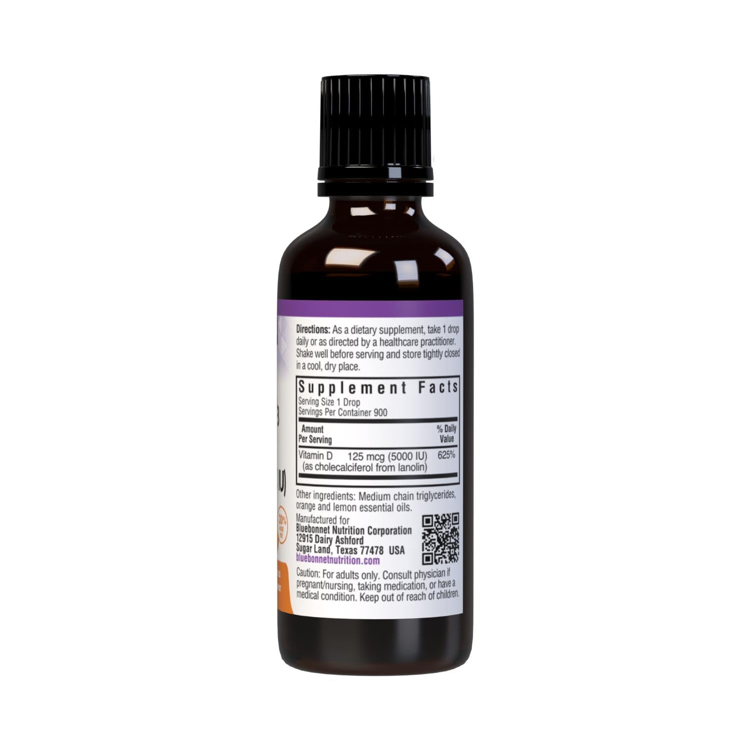 Bluebonnet Liquid Vitamin D3 Drops 5000 IU, Aids in Muscle & Skeletal Growth*, Citrus 1FlOz